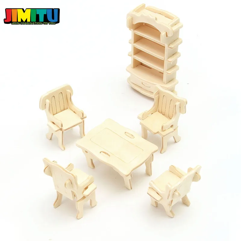 JIMITU 34 шт./компл. из серии Сделай Сам образования кукольная мебель 3D дереву головоломки модель комплект игрушки ручной работы для детей масляными красками, Подарочный творческий