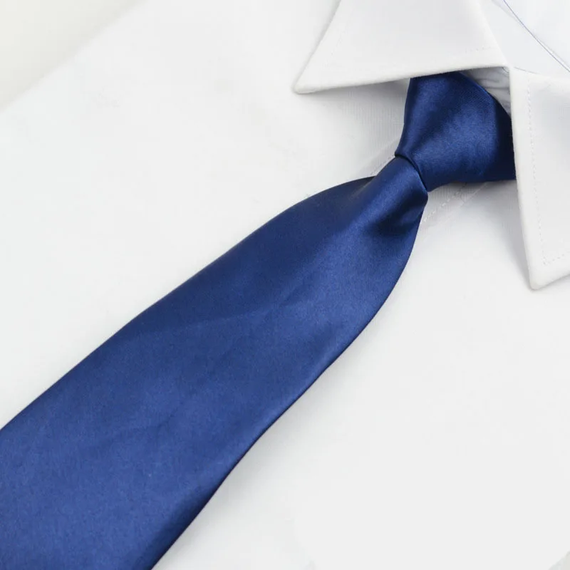 Модный 8 см галстук на молнии для мужчин тонкий узкий ленивый галстук легко тянет веревку шеи галстук сплошной цвет Жених вечерние галстук - Color: Navy Blue