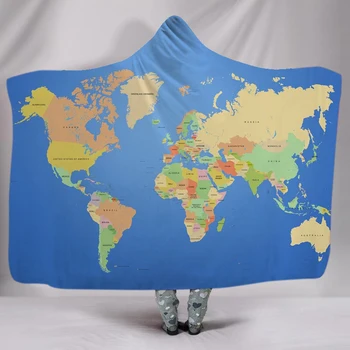 

World Map 3d Printed Plush Hooded Washable Blanket For Adult Children Sofa Quilt Wearable Fleece Throw Diy Blanket Home Office