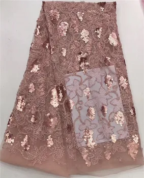 

Excellent rose gold wedding/party tulle lace French net lace fabric with sequins for sewing PDN838(5yards/lot)