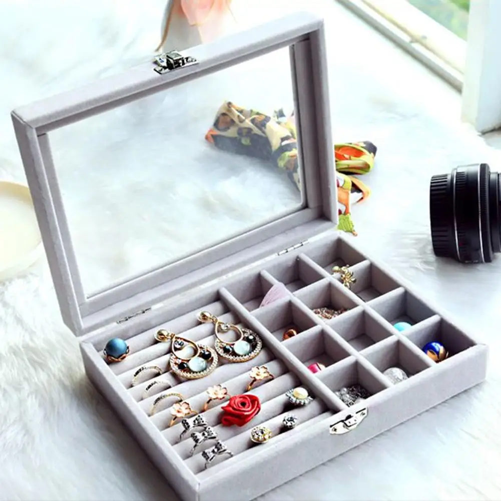 Velvet Jewelry Ring Earring Insert Display Cufflinks Organizer Box Wooden Flat Stackable Tray Holder Storage Showcase for Rings/