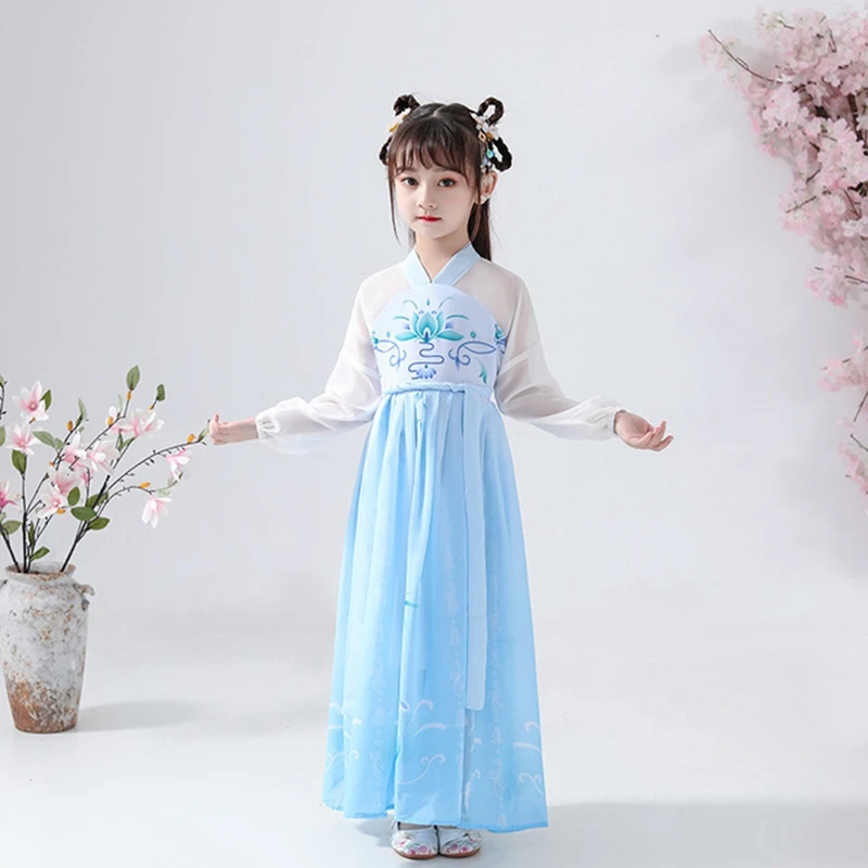Hanfu/ дизайн, платье с юбкой для девочек осенне-зимние модели с длинными рукавами в стиле ретро, китайский стиль, супер сказочные костюмы, юбка