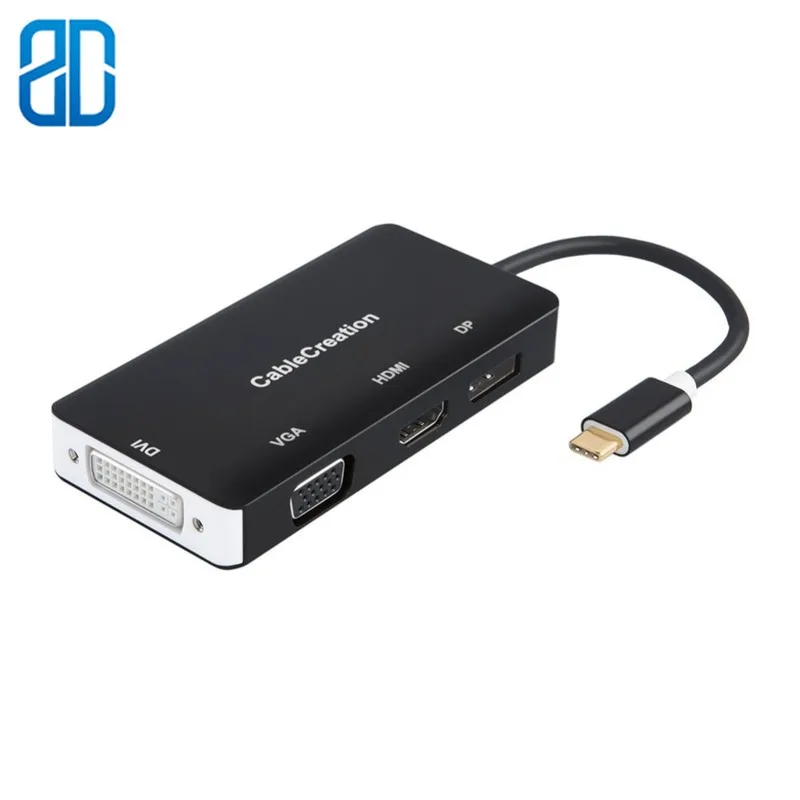 Адаптер интерфейса 4 в 1 для HDMI 4K + DP DVI VGA Thunderbolt 3 совместим с MacBook Pro/MacBook/Yoga 920|Кабели
