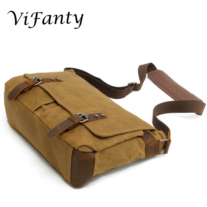 Мужская сумка-мессенджер, холщовая кожаная сумка-мессенджер, водонепроницаемая сумка-мессенджер для ноутбука 15,6 дюймов, винтажная сумка-портфель