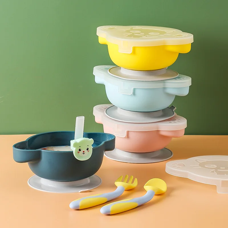 

Baby Suction Cup Bowl Children Tableware Baby Beginner Training Bowl Set Baby Feeding Bowl Spoon Fork Straw Tableware
