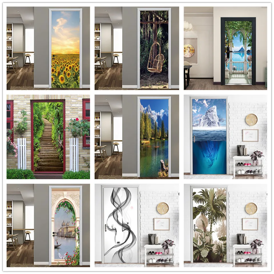 

Natural Scenery Stickers on the Doors DIY Peel and Stick Wallpaper Vinyl Wood Door Wardrobe Renovation Decals Poster deurposter