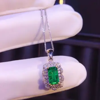 شراءمجوهرات AEAW 14K الذهب الأبيض 0.9ct الطبيعية الزمرد قلادة الأخضر الأحجار الكريمة الجميلة مجوهرات للنساء