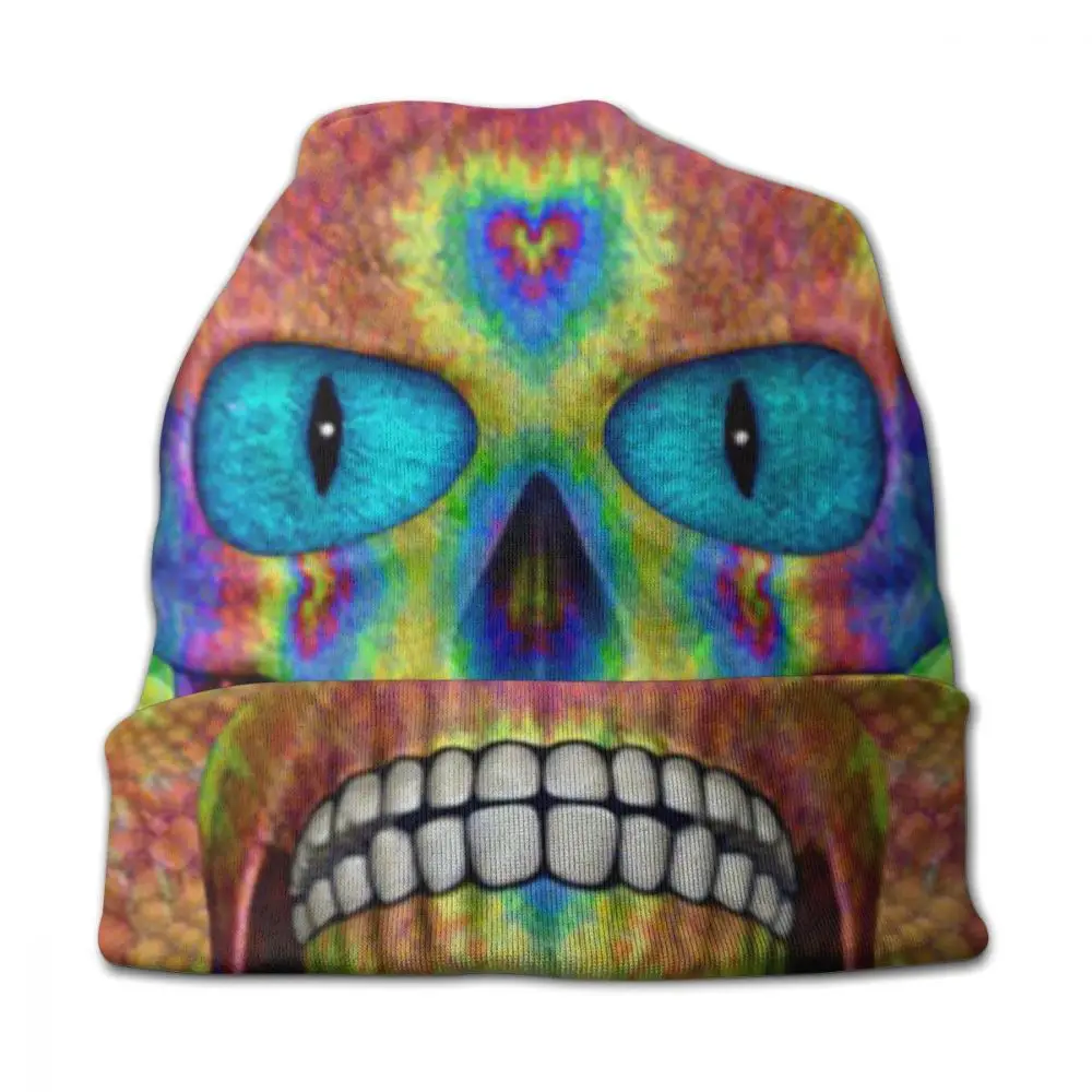 Tie Dye Skull Dead Zombie, унисекс, для взрослых, Повседневная шапка, зимняя теплая вязаная Лыжная шапка с рукавом Skully Beanies