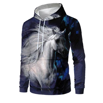 

2019 Newese Fashion Sweatshirt Men / Women 3d Hoodies Print White Horse Animal Pattern Unisex Outerwear Hooded Spring Hoodies