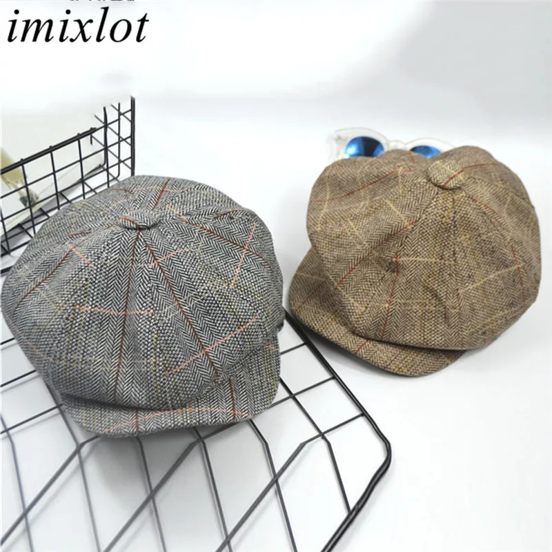 Imixlot элегантные ретро хлопковые шляпы клетчатые модные Восьмиугольные повседневные береты для женщин и мужчин новая простая Кепка головные уборы