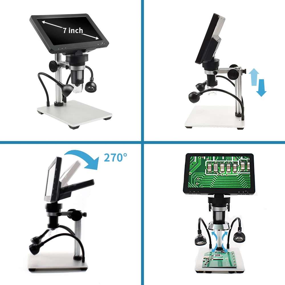 TKDMR 12MP 1200X USB Digital Microscope for Electronic 7 Inch Display 8 LED Magnifier Wire Control for PCB Motherboard Repairing