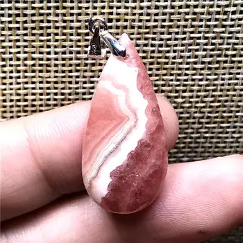 

Top Natural Red Rhodochrosite Pendant Jewelry For Woman Lady Man Crystal Argentina 24x11x5mm Beads Silver Water Drop Stone AAAAA