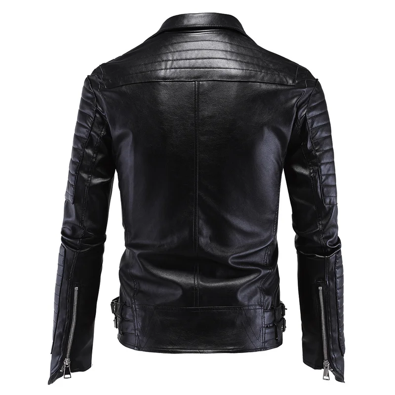 Мужская кожаная мотоциклетная куртка в стиле панк тонкая Chaqueta De Cuero Para Hombre