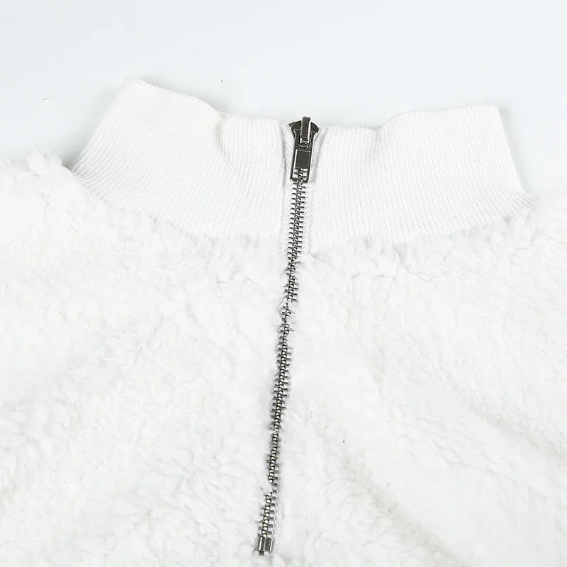 Lamb Wool Female Letter Print Top Stand-up Collar Long-sleeved Short Pullover Ladies Autumn Warm Clothing Trendy Street Wear