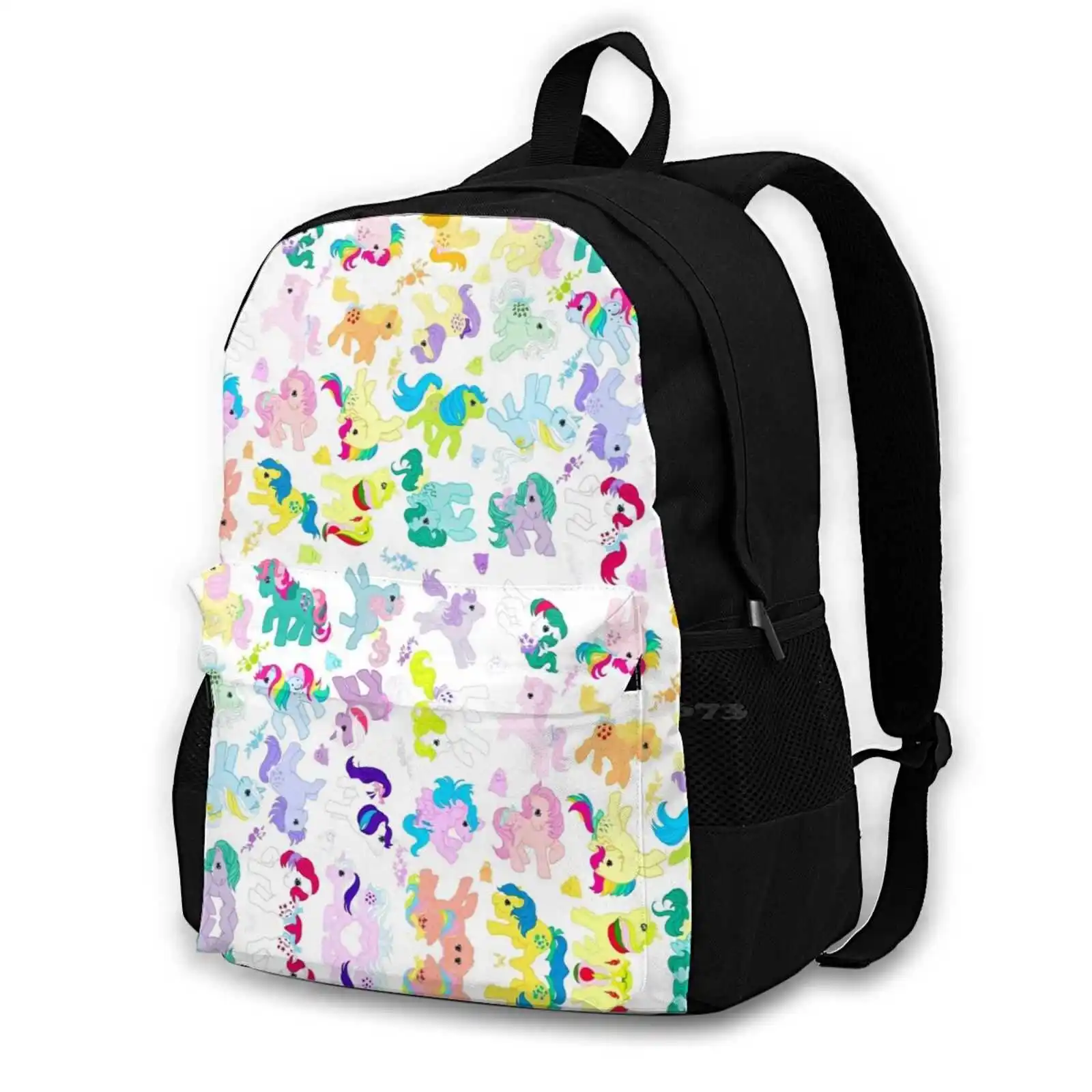 

Вместительный Школьный Рюкзак Для пони и бушвулевой шерсти с цветами, дорожные сумки для ноутбука, пони, единороги, Пегас, бушвули