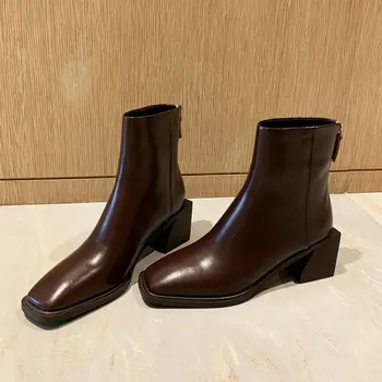 comprar Zawsthia Genuíno Couro Natural Dedo Do Pé Quadrado Saltos Grossos Legal Goth Botas Para Mulher Sapatos De Inverno Botas Femininas Chelsea Tamanho Grande 43