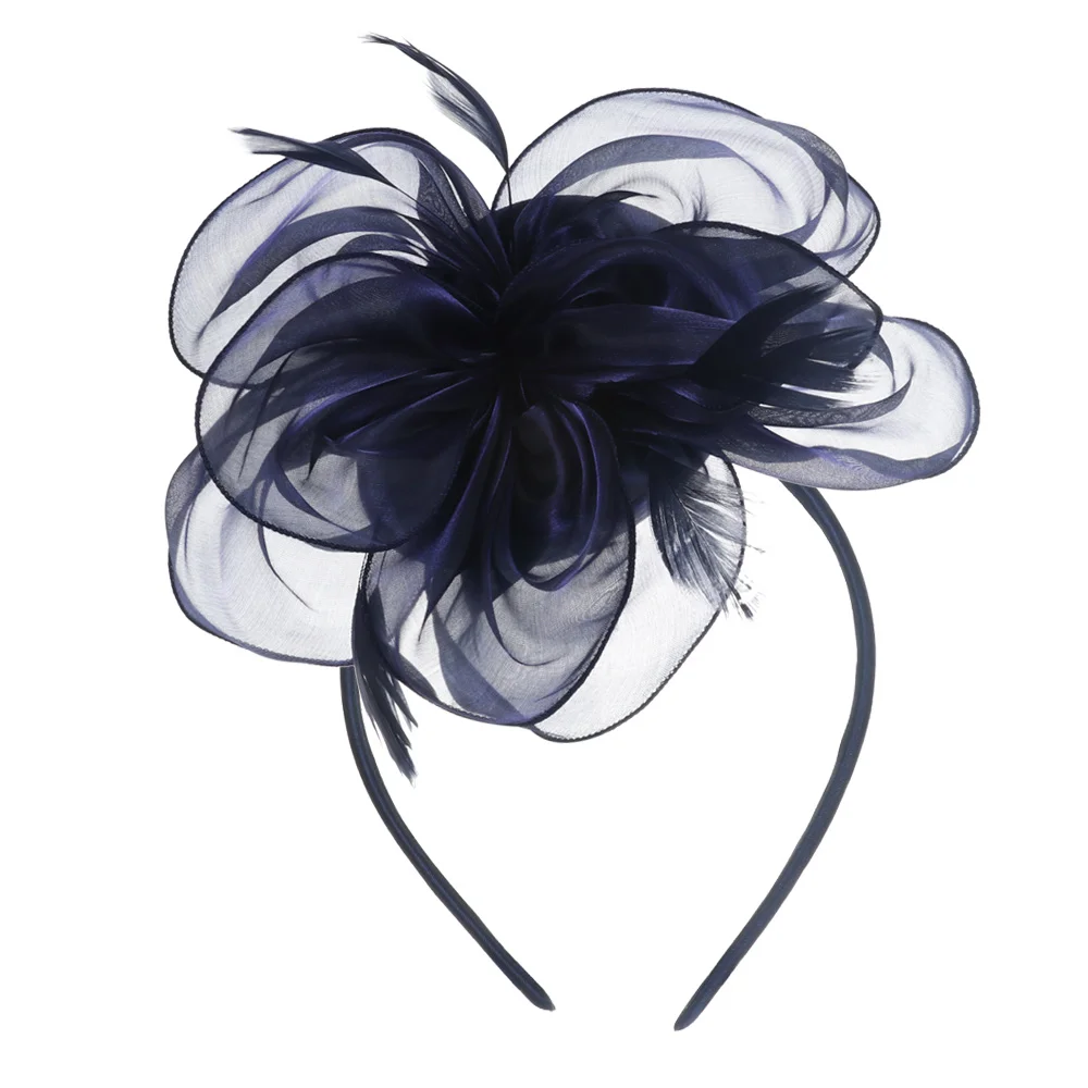 Navy Blue Brides повязка на голову с перьями элегантные волосы заколка для волос двойного назначения для свадебной вечеринки Женская Тюлевая шляпа аксессуары для волос - Цвет: Navy Blue