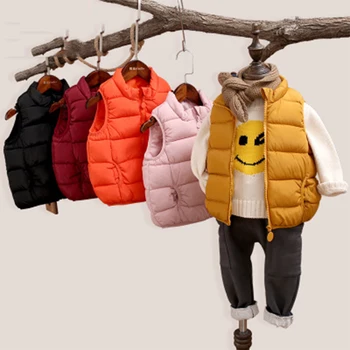 

Baby Vest Spring& Autumn Thickened Down Cotton Windproof Jacket Children Foreign Vests Worn In Winter Polyester Solid Color Coat
