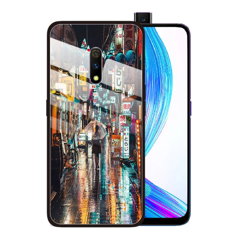 

Senery Street Printed Tempered Glass Case Cover for OPPO Realme Q 5 Pro XT X2 X Lite 3 Pro F11 F7 F5 F9 Find X Coque Funda