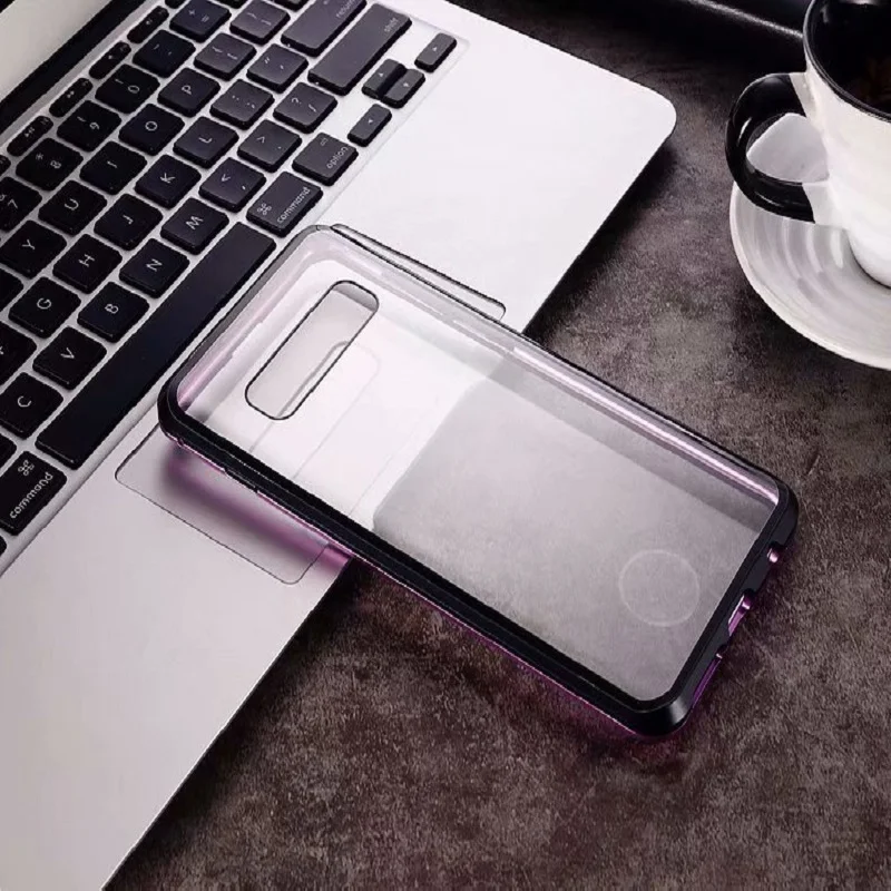 Magnetic Adsorption Case Luxury Back Full Cover Case Metal Magnetic Tempered Glass phone case for Samsung S8 S9 9 10 note 8 9