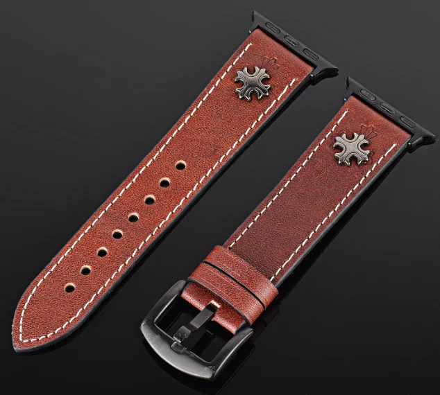 Дизайн кожаный ремешок для Apple watch 5 4 3 2 1, Панк распятие для IWatch ремешок 42 мм 38 мм 40 мм 44 мм браслет - Цвет ремешка: cross1 brown