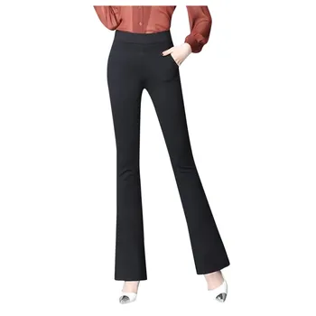 

KLV pants women брюки женские Women High Stretch Pocket Shaping Dress Pants Office Casual Trousers Flare Pants free shipping D4