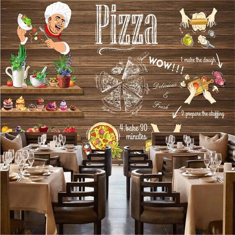 

Drop Shipping Custom Wallpaper 3d Mural Retro Hand-painted Pizza Catering Background Wall 5D Decorative Painting 8d Murals