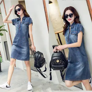 Denim Dresses for Women,Mini Dress with Pocket, Knee Length, Elegant Streetwear,Plus Size, Office Clothes, Casual, Summer