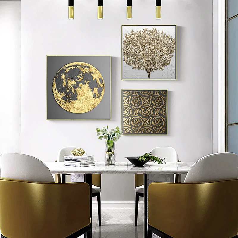 

Abstract Gold and Black Geometric Oil Painting on Canvas Posters and Prints Scandinavia Art Wall Pictures For Living Room