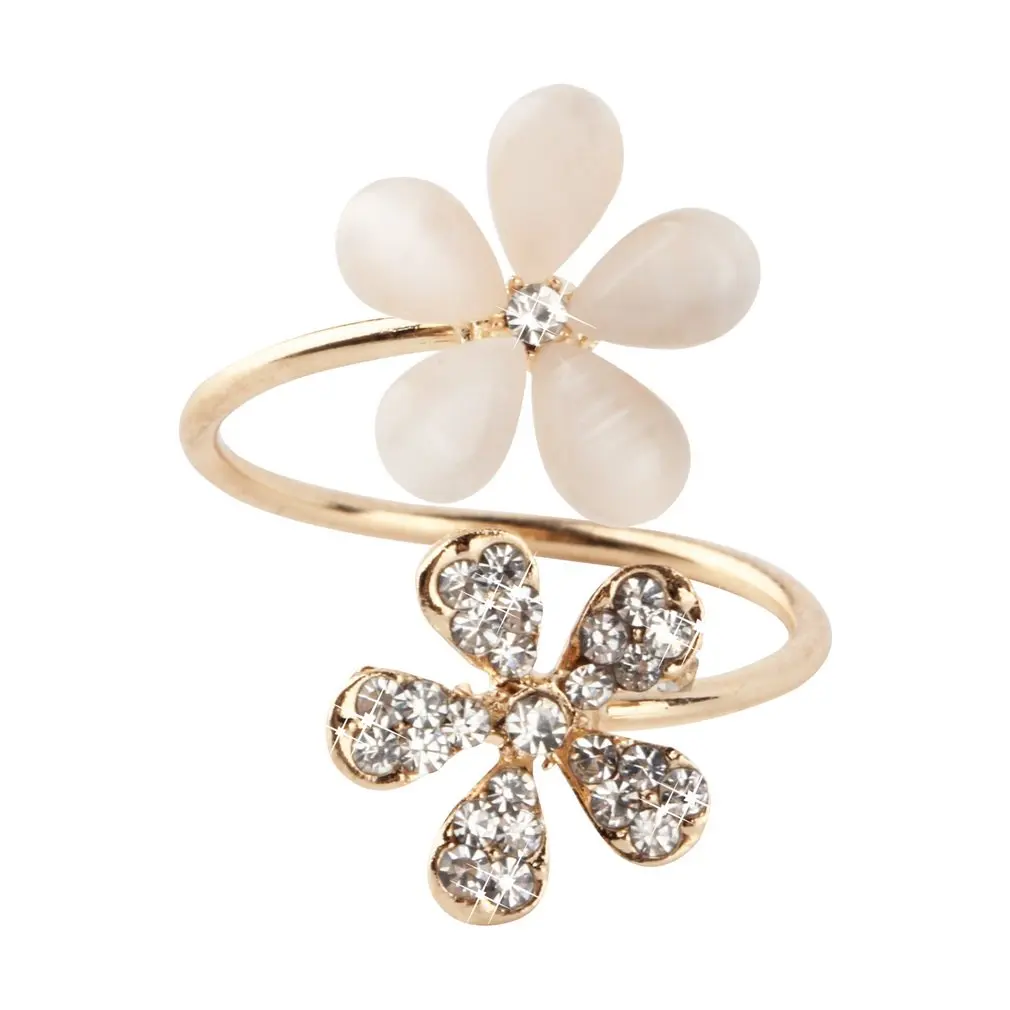 1 pc Crystal Double Daisy Flower Petals Ring Cute Brand Design Rhinestone Adjustable For Women Fine Jewelry#3 | Украшения и