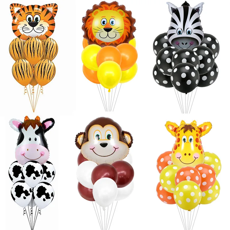 

9pcs/lot Tiger Zebra Lion Monkey Animal Air Helium Latex Balloon Birthday Party Decor Animal Zoo Theme Supplies Toys Kids Gift