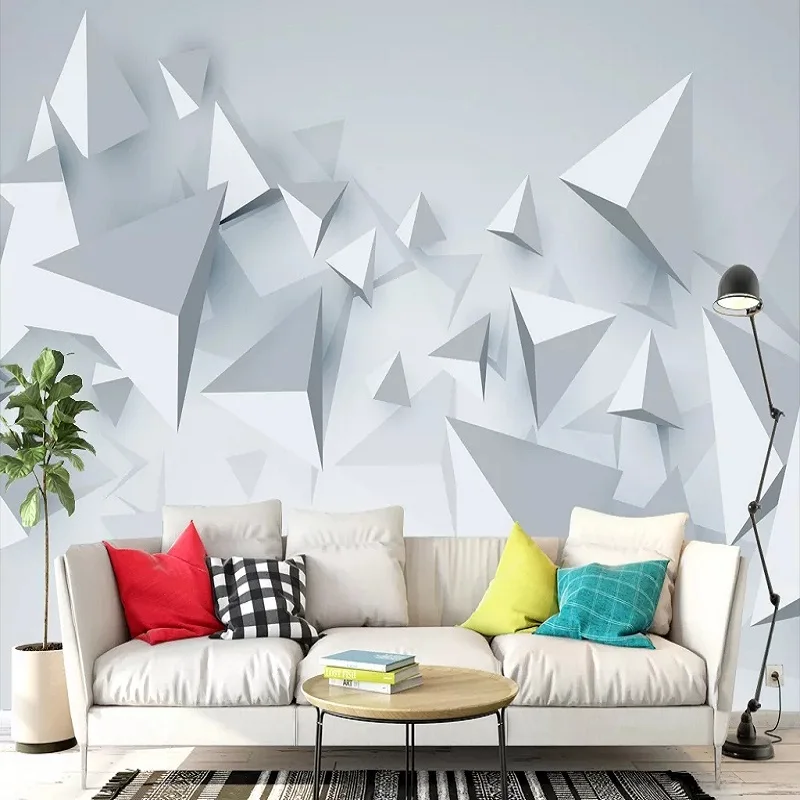 

Custom large mural 3D wallpaper Modern creative 3D expansion space light gray triangle cone TV back wall decor deep 5D embossed