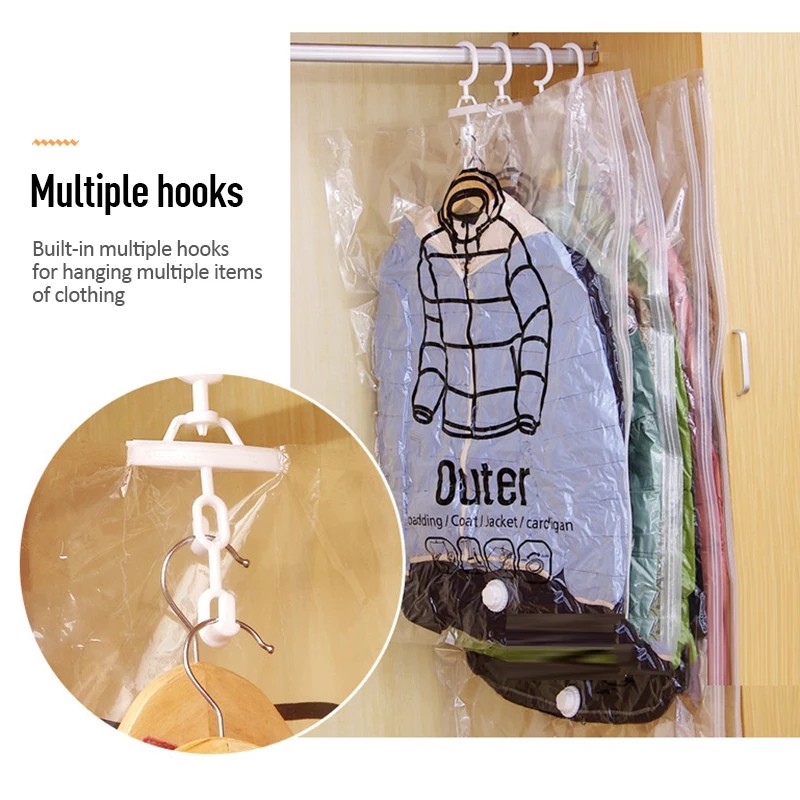 

Storage Bag Hanging Vacuum Bags Save Space for Clothes Foldable Transparent Border Sealed Compression Pouch Wardrobe Organizer