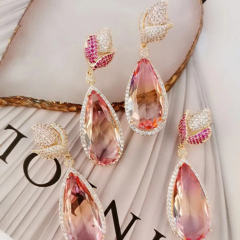 Be 8 Waterdrop Multicolor Full Mirco Pink Cubic Zirconia Setting European brincos Wedding Drop Earring Fashion Jewelry E897