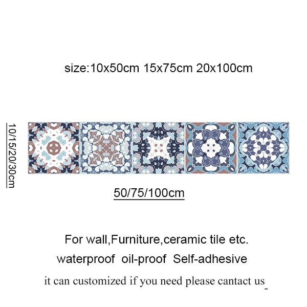 Spain Retro Wall Ceramic Arabic Tile Stickers Self-adhesive Decal for Bedroom Kitchen Waist Line Wall Decals Waterproof PVC DIY 11