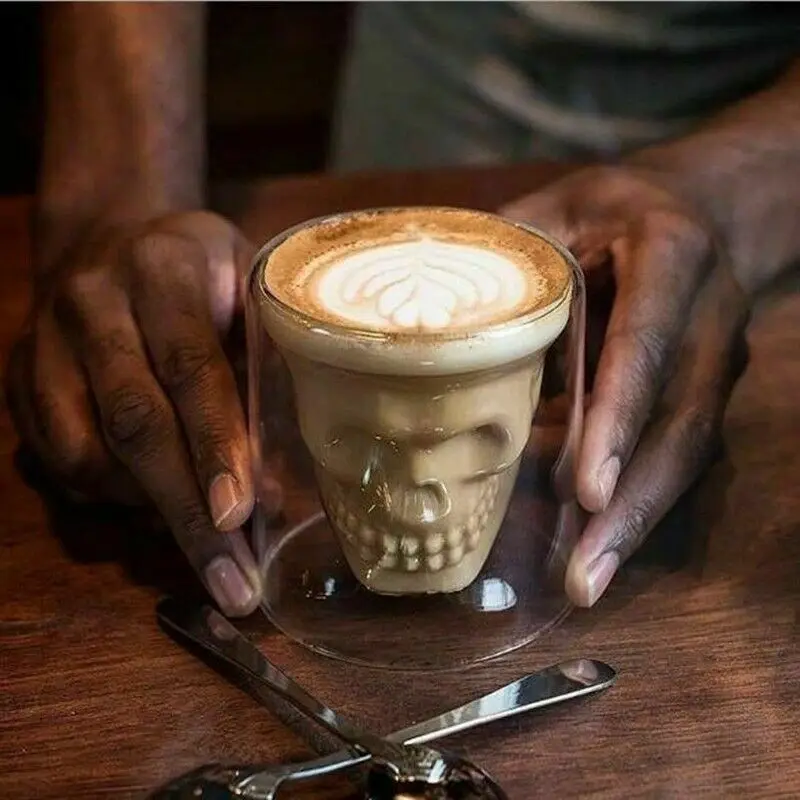 1pc Double-layered Transparent Skull Head Coffee Mug Crystal Glass Cup For Home Bar Club Whiskey Wine Vodka And Beer | Дом и сад