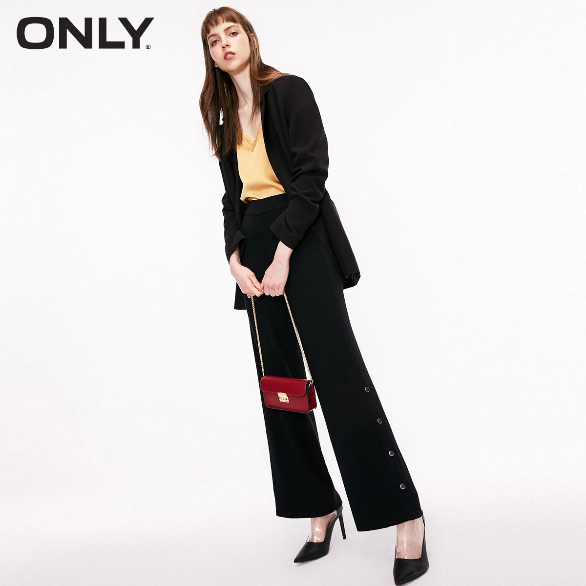 

ONLY women's summer new elastic waist straight black knit pants | 11837V501