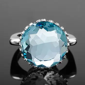 

Genuine 100% 925 Sterling Silver Rings Round Aquamarine Luxury Jewelry Silver 925 Ring For Women Fine Jewelry Wedding Gifts New