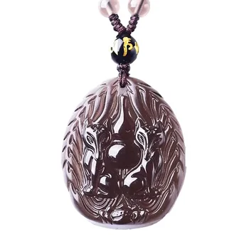 

Men Mascot Necklace Pendant Brown ice Obsidian Carved Patron saint fox Pendant Gift for Women Fine crystal Jewelry