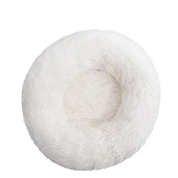 Luxurious Plush Calming Pet Bed - Donut Design for Large Dogs and Cats, Extra-Soft Round Mat (White)