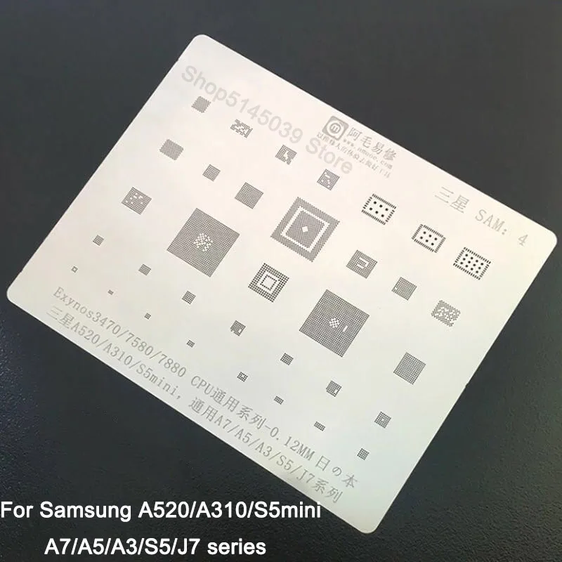 Трафарет для Samsung A3 A5 A7 S5 J7 BGA A310 A520 S5mini Exynos3470 7580 7880 IC CPU RAM Chip Reballing Pin нагревательный