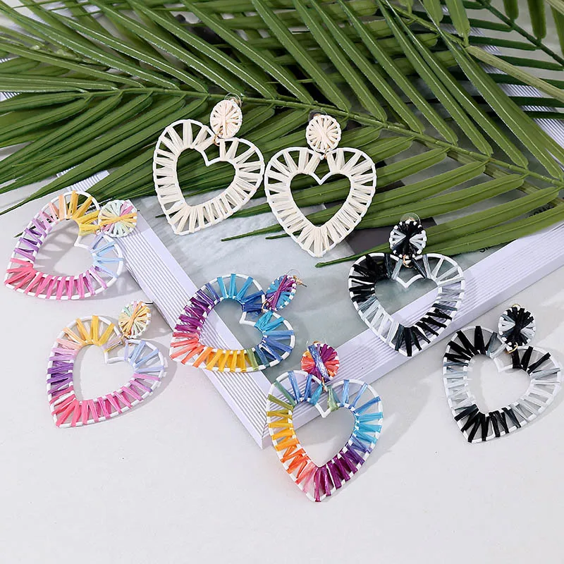 

Vintage Big Lafite Woven Statement Women Earrings New Fashion Sweet Rainbow Color Handmade Earring Bohemia Style Beach Jewelry