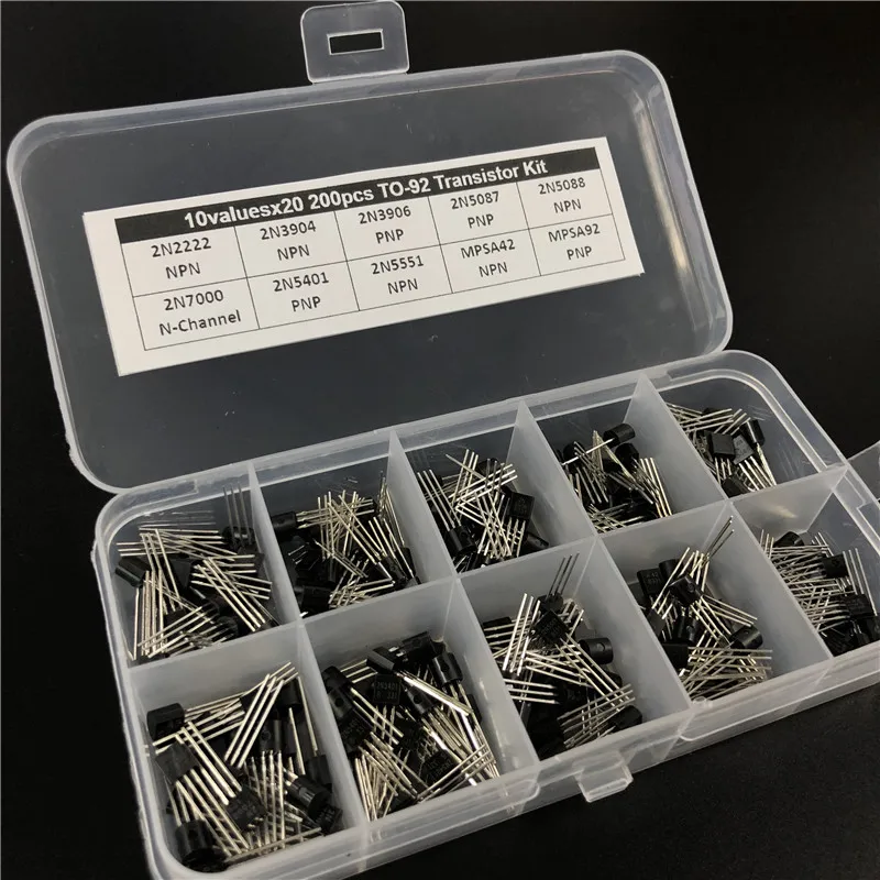 10Values x20 200pcs TO-92 Transistor Assortment Assorted Kit 2N2222 2N3904 2N3906 2N5087 2N5088 2N7000 MPSA42 MPSA92 etc