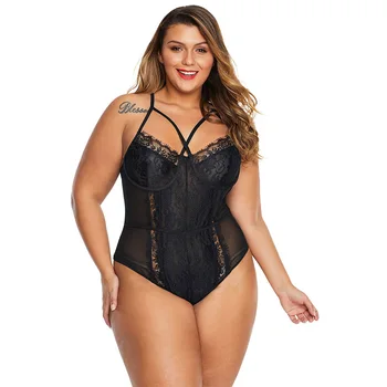

Black Cross Front Lace Detail Plus Size bodysuit Cross Strap Hollow Out Body Mujer Bodis De Mujer 2019 Bodysuits 5XL