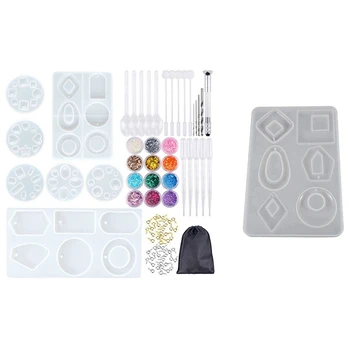

1 Set Silicone Molds and Tools Set with Storage Bag & 1Pcs Silicone Earring Necklace Pendant Mold for Diy Jewelry Making