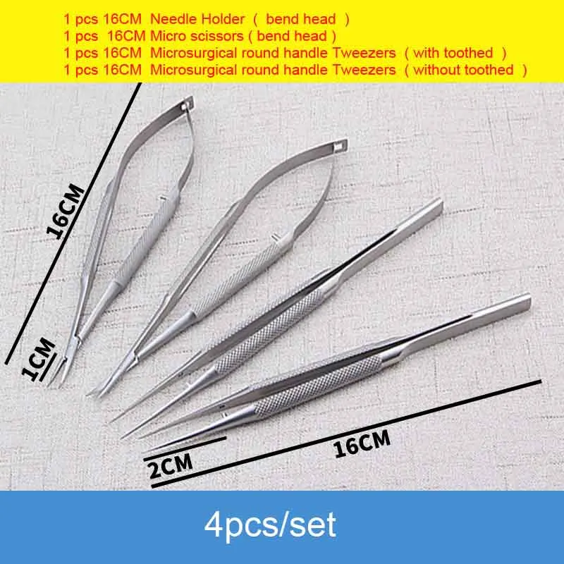 Титановые хирургические инструменты Tlloy офтальмологические микрохирургические стоматологические инструменты держатели игл+ 11,5 см ножницы+ Пинцет - Цвет: Светло-голубой