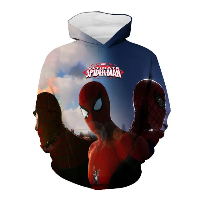 New Marvel Movies Spiderman Oversized Hoodies Kids Clothes Boys 3D Printed Casual Pullover Superhero Cartoon Black Sweatshirt Spiderman-50592