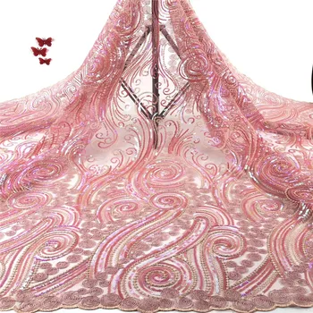 

Madison Sequence Fabric Lace Best Quality African French Tulle Mesh Lace Fabric Sequins Lace for Nigerian Wedding