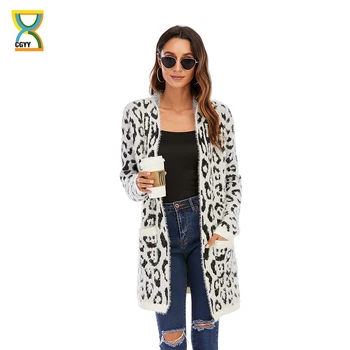 

CGYY Women's Open Front Leopard Print Cardigan Sweaters Long Sleeve Knitted Autumn Winter Loose Casual Outwear Coat