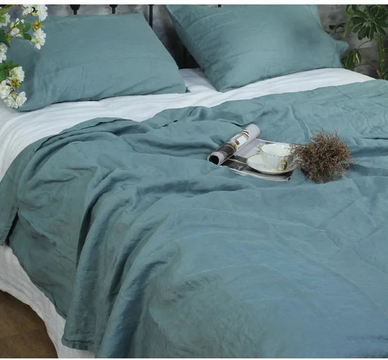 100% Washed Linen Sheet Set Natural France Flax Bed Sheet Breatherable Ultra Soft Farmhouse Bedding (1 Flat Shee 2 Pillowcases) 3